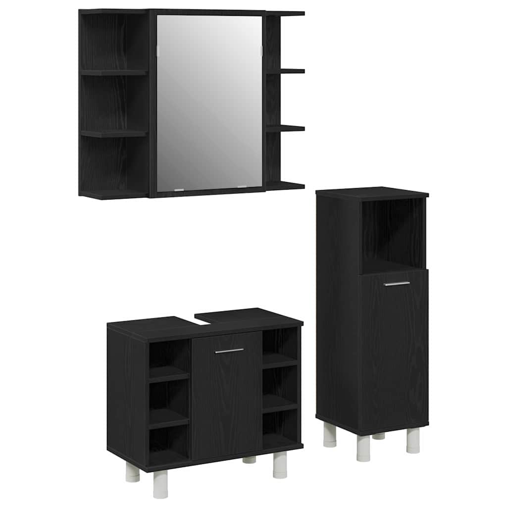 Bathroom Furniture Set with Shelf 3 pcs Black 30 x 30 x 99.5 cm